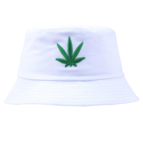 Bob-cannabis-couleur-blanc-feuille-verte-motif-noir-imprimé-sur-fond-blanc