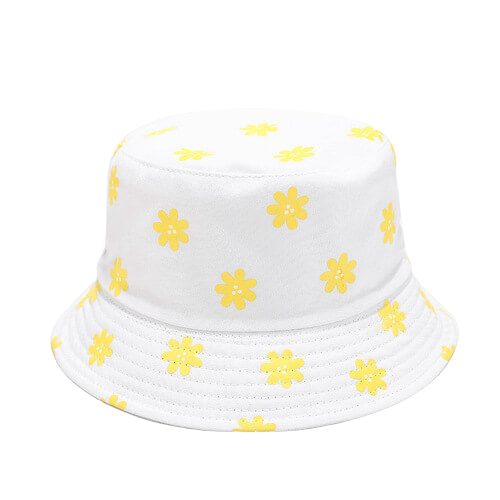 Bob-fleuri-femme-couleur-blanc-à-fleurs-jaunes-et-présenté-sur-un-fond-blanc