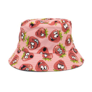 Bob-chapeau-strawberry Bob-rose-avec-des-fraises-en-style-cartoon-imprimées-dessus