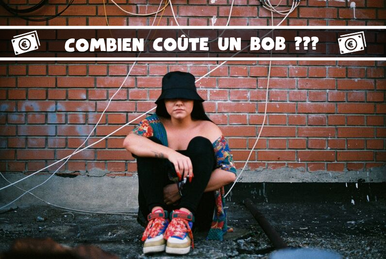 Fille-assise-en-mode-réflexion-avec-un-bob-chapeau-sur-sa-tête-et-avec-la-question-combien-coûte-un-bob?-écrite-sur-le-mur-derrière-elle