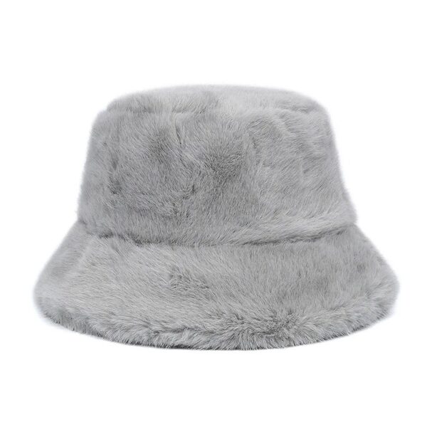 bob-fourrure-gris Bucket hat en fausse fourrure de couleur gris