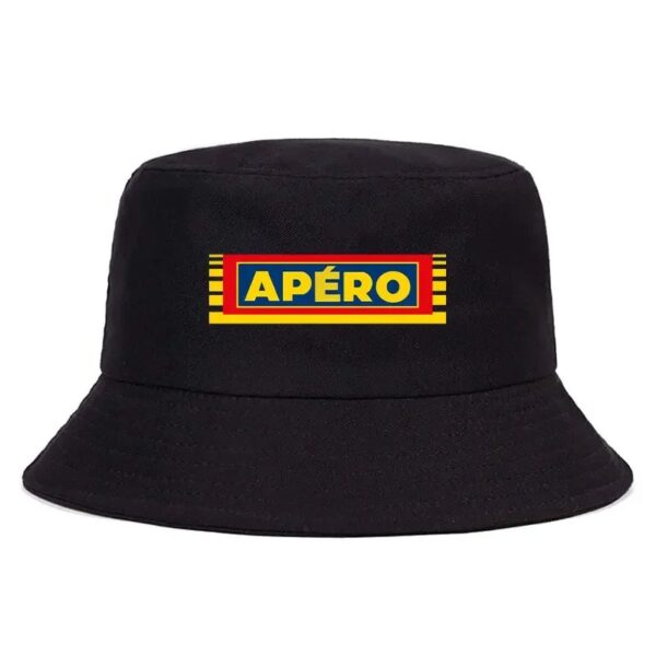 chapeau-bob-apero-noir Un chapeau bob noir avec le logo apéro imprimé