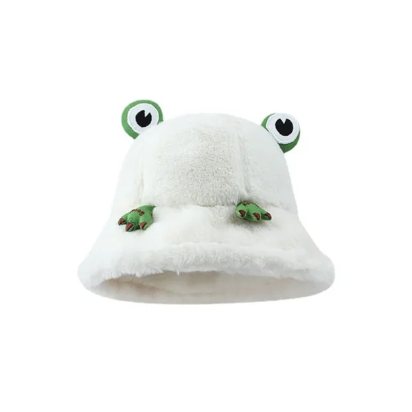 Chapeau bob blanc en fourrure style grenouille