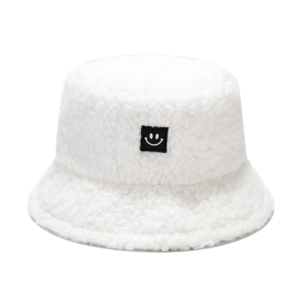 Bob chapeau en fourrure de couleur blanc avec smiley