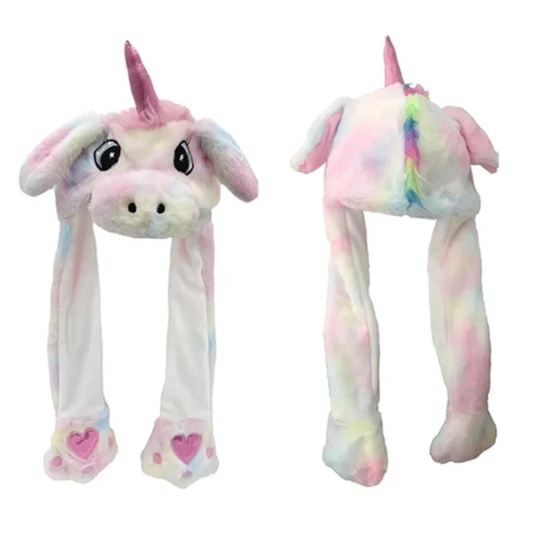 Un bonnet licorne est montré de face puis de dos