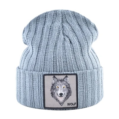 Bonnet loup gris sur fond blanc