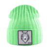 Bonnet loup vert sur fond blanc