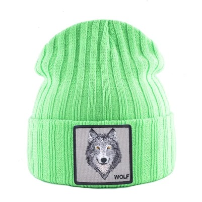 Bonnet loup vert sur fond blanc