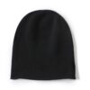 Un bonnet en cachemire de couleur noire est présenté à plat sur un fond blanc