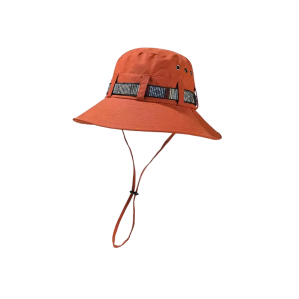 chapeau-bob-anti-uv Un bob chapeau anti UV de couleur orange sur un fond blanc