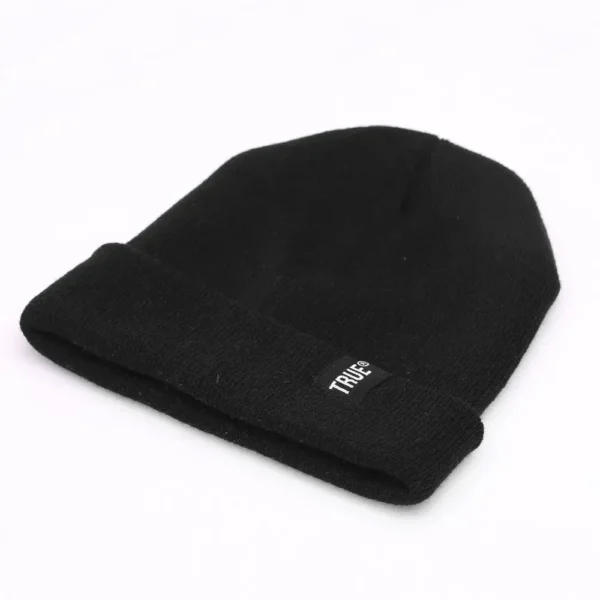bonnet-coton-noir-doux-chaud Bonnet noir à plat sur fond blanc