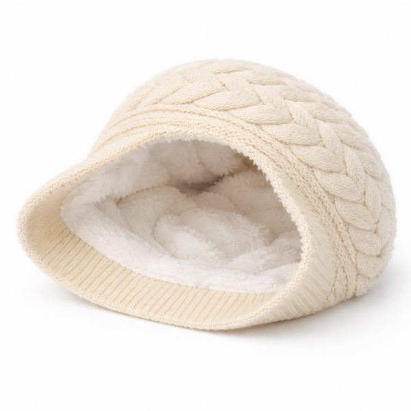 chapeau-beret-femme-ivoire-doublure-polaire Chapeau béret femme ivoire avec doublure polaire, intérieur chaud et moelleux, parfait contre le froid